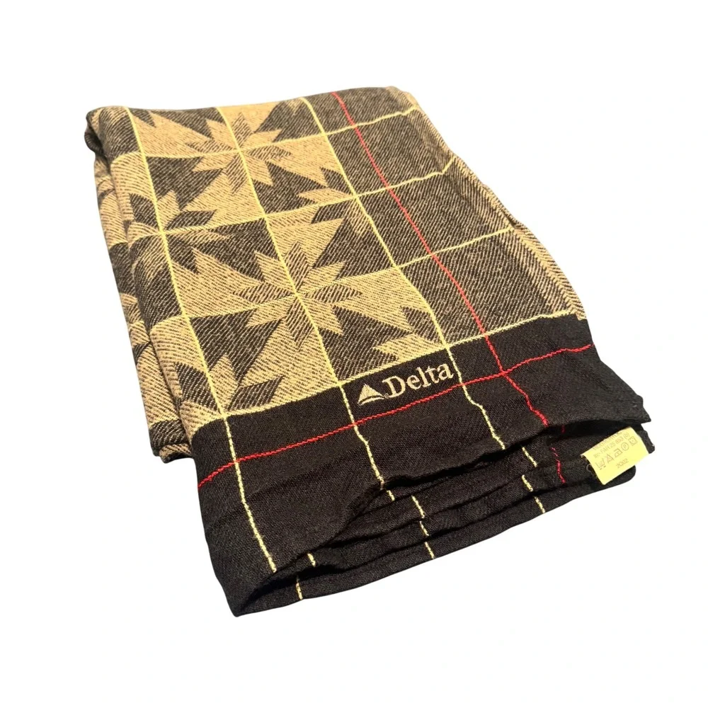 Vintage Delta‎ Premium Airline Blanket Geometric Snowflake John Horsfall England
